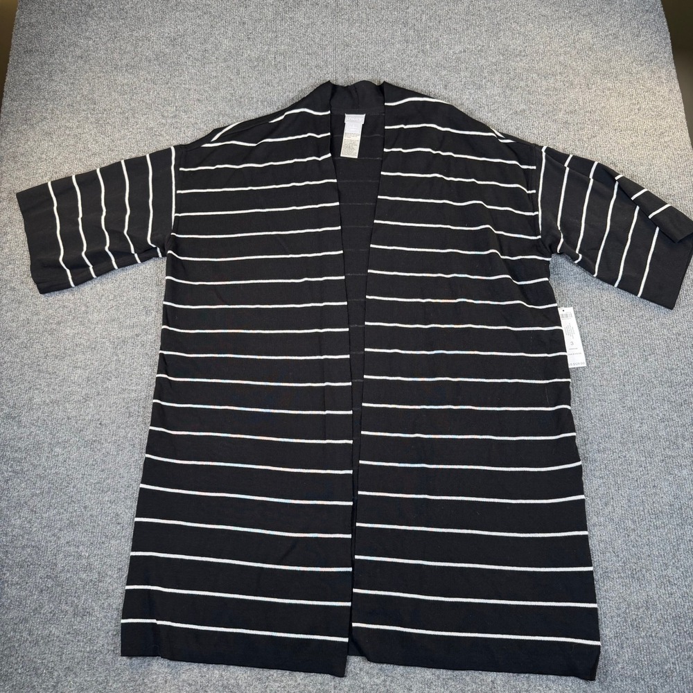 Chicos‎ Travelers Stripe Cardigan Sweater Jacket Black White Size 3 XL 570325205